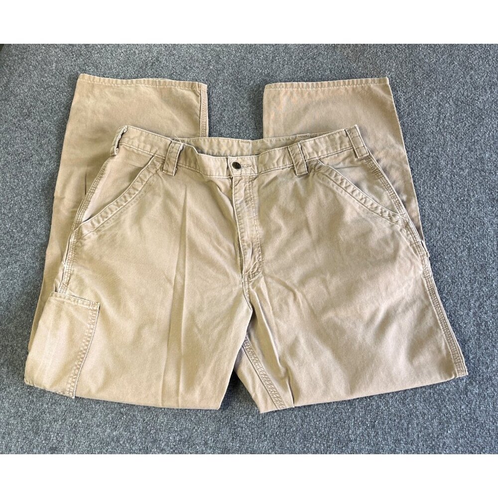 Carhartt Mens Canvas Dungaree Pants Size 38x32 Beige Cotton Workwear